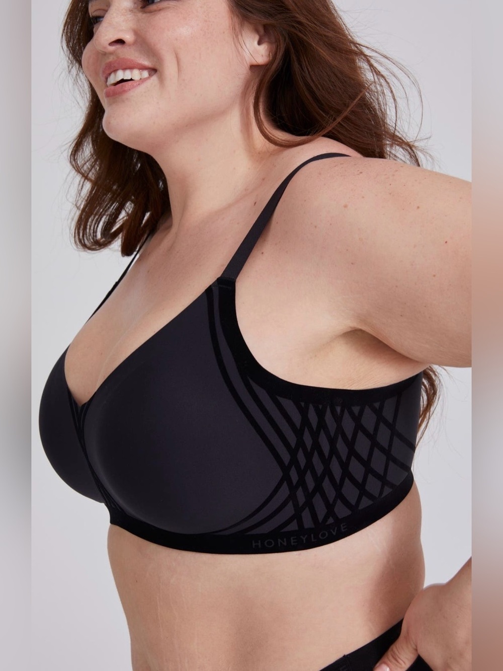 Honeylove Silhouette Bra Vamp Lined Soft Cups Wire-Free Velvet Piping Black